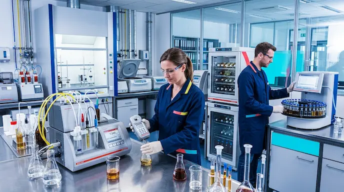 Pruebas de laboratorio para garantizar la calidad y estabilidad de bebidas.